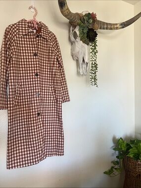 NWT ✧House of Harlow 1960✧ gingham trench Rustic Brown/Cream S Nobody’s Child